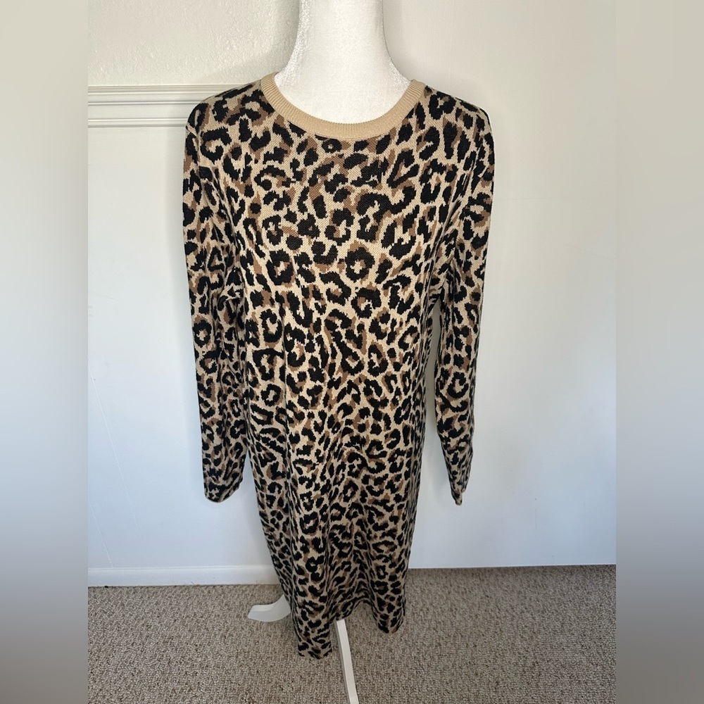 J.Crew Tan and Black Animal Print Sweater size L